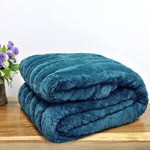 BYTIDE Stripe Faux Fur Plush Throw Blankets with Sherpa Back, Super Soft Warm Cozy Fluffy Fuzzy Reversible Luxury Throw for Couch Sofa Chair Bed Cover, 50" x 60", Greenish Blue