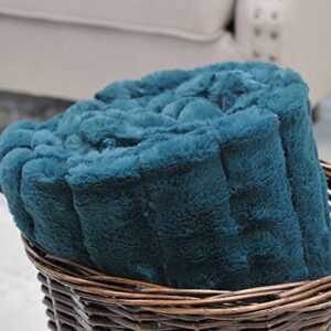 BYTIDE Stripe Faux Fur Plush Throw Blankets with Sherpa Back, Super Soft Warm Cozy Fluffy Fuzzy Reversible Luxury Throw for Couch Sofa Chair Bed Cover, 50" x 60", Greenish Blue