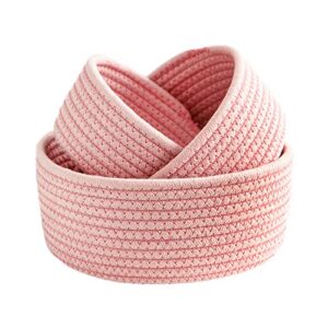 sldhfe small woven storage cotton rope basket, cute round mini pink montessori tray decorative shallow felt baskets for organizing shelves decor