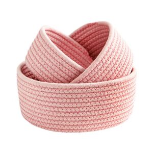 SLDHFE Small Woven Storage Cotton Rope Basket, Cute Round Mini Pink Montessori Tray Decorative Shallow Felt Baskets for Organizing Shelves Decor