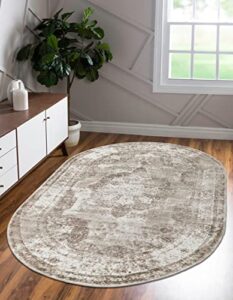 rugs.com monte carlo collection rug – 4′ x 6′ oval beige medium rug perfect for living rooms, large dining rooms, open floorplans