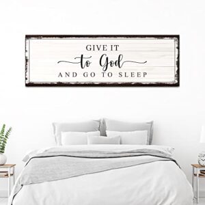 tailored canvases christian wall art decor – religious bible verses sign for gifts, home, living room & bedroom – inspirational scripture quotes signs family faith – give it to god and go to sleep, 60x20in