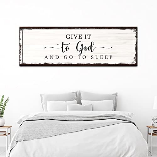 Tailored Canvases Christian Wall Art Decor - Religious Bible Verses Sign for Gifts, Home, Living Room & Bedroom - Inspirational Scripture Quotes Signs Family Faith - Give it to God and Go to Sleep, 60x20in