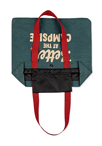 Camco Life is Better at The Campsite Tote Bag | Perfect for Groceries, Shopping or as a Purse | Gray/Blue Tote Bag with Red Retro Stars & Large, Tan Life is Better at The Campsite Text (53481)