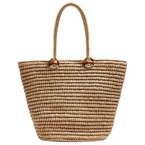 VSUVUR Women Large Woven Straw Beach Tote,Hand-Woven Straw Handbag, Handmade Weaving Shoulder Bag,Summer Beach Bag