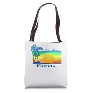 tarpon springs florida retro tropical beach sunset tote bag