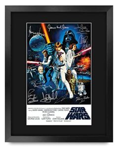 hwc trading framed 11″ x 14″ print – star wars a new hope movie poster cast signed gift mounted printed autograph film mark hamill harrison ford carrie fisher alec guinness george lucas gifts photo picture display