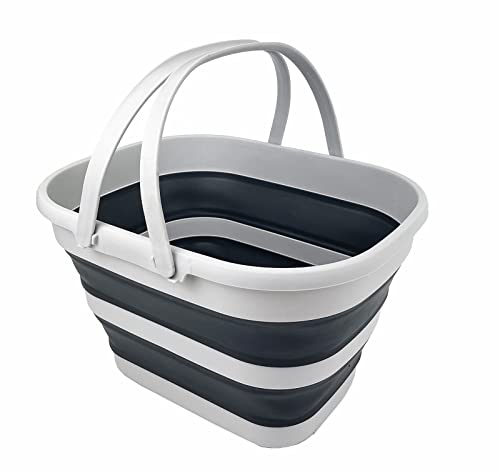 SAMMART 17L (4.5 Gallon) Collapsible Basket with Handle - Portable Outdoor Picnic Basket/Crater - Foldable Shopping Bag - Space Saving Storage Container (Grey/Slate Grey)