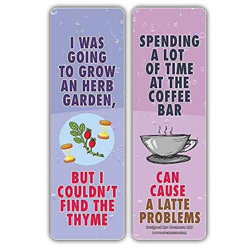 Creanoso Funny Food Jokes Puns Bookmarks (60-Pack) – Unique Stocking Stuffers Gifts for Boys & Girls, Unisex Adults – Cool Book Page Clippers Collection Set for Kids – Awesome Giveaways