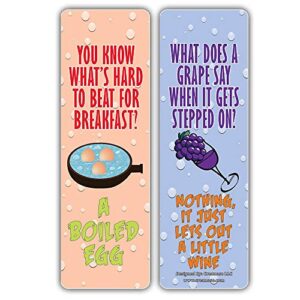 Creanoso Funny Food Jokes Puns Bookmarks (60-Pack) – Unique Stocking Stuffers Gifts for Boys & Girls, Unisex Adults – Cool Book Page Clippers Collection Set for Kids – Awesome Giveaways