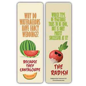 Creanoso Funny Food Jokes Puns Bookmarks (60-Pack) – Unique Stocking Stuffers Gifts for Boys & Girls, Unisex Adults – Cool Book Page Clippers Collection Set for Kids – Awesome Giveaways