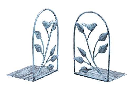 OwlGift Book Ends Cast Iron Bird Design Rustic Bookends for Shelves, Non-Skid Bookend, Heavy Duty Metal Book Stopper for Books/CDs, Decorative Book Shelf for Home - Turquoise