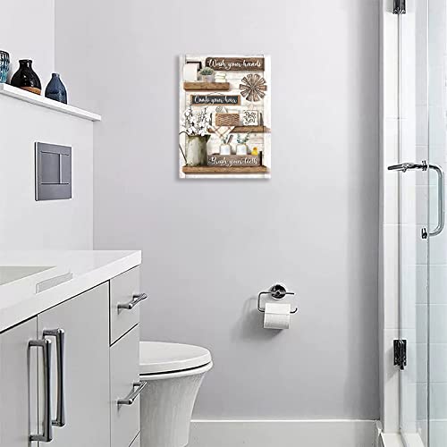 Fuzawet Farmhouse Bathroom Decor Wall Art Rustic Bathroom Pictures Canvas Print Country Bathroom Signs Painting Artwork Modern Home Decorations for Bathroom Framed Ready to Hang 12x16in