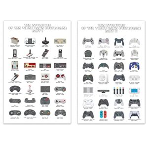 retro video game posters for gaming room wall decor. evolution of video game controllers art poster for teen bedroom decorations. nostalgic gamer artwork cards for boy. cool 11×17 in controller print