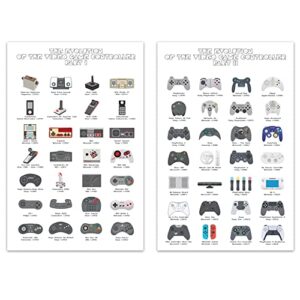 Retro Video Game Posters for Gaming Room Wall Decor. Evolution of Video Game Controllers Art Poster for Teen Bedroom Decorations. Nostalgic Gamer Artwork Cards for Boy. Cool 11x17 In Controller Print