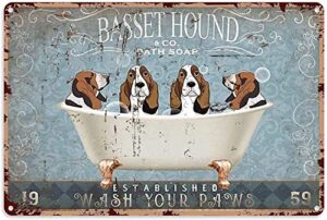 basset hound wash your paws new metal tin sign retro style metal poster tin sign vintage wall decor for cafe bar pub home beer decoration crafts 12x8 inches