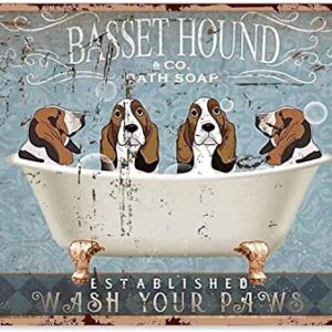 Basset Hound Wash Your Paws New Metal Tin Sign Retro Style Metal Poster Tin Sign Vintage Wall Decor for Cafe Bar Pub Home Beer Decoration Crafts 12X8 Inches