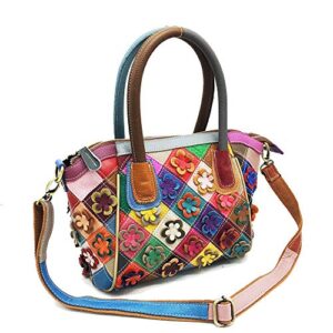 maxzoom womens genuine leather hobo bag colorful shoulder handbag purses with contrast color patchwork and handmade