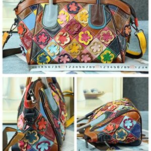 Maxzoom Womens Genuine Leather Hobo Bag Colorful Shoulder Handbag Purses with Contrast Color Patchwork and Handmade