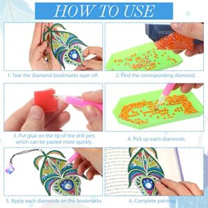 6 Pcs Diamond Painting Bookmarks Kit 5D DIY Feather Rhinestones Bookmark for Kids Adults PVC Art Bookmarks with Crystal Pendant for Crafts School Beginner Office Home, 6 Styles (Exotic)