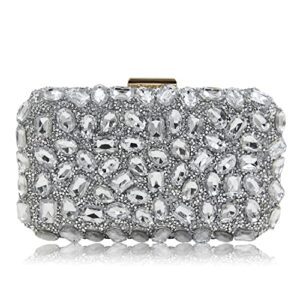 milisente clutch purses for women, crystal clutches evening bags gemstone clutch purse for wedding party(silver)