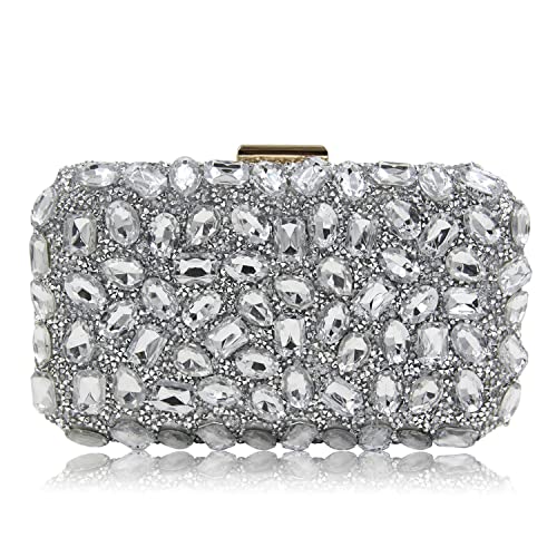 Milisente Clutch Purses For Women, Crystal Clutches Evening Bags Gemstone Clutch Purse For Wedding Party(Silver)