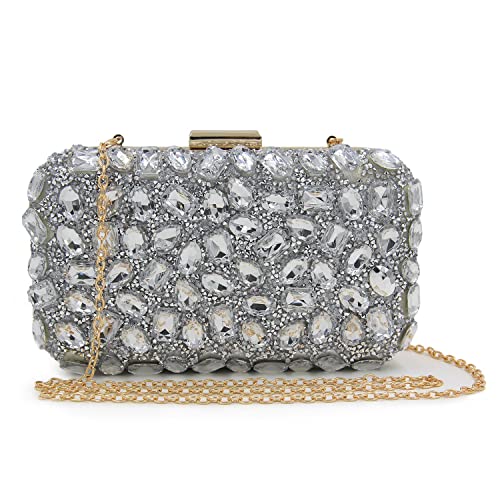 Milisente Clutch Purses For Women, Crystal Clutches Evening Bags Gemstone Clutch Purse For Wedding Party(Silver)