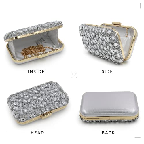 Milisente Clutch Purses For Women, Crystal Clutches Evening Bags Gemstone Clutch Purse For Wedding Party(Silver)