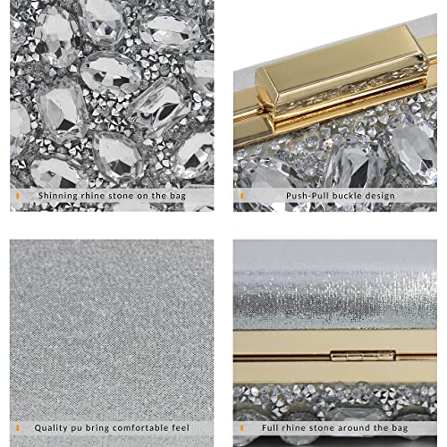 Milisente Clutch Purses For Women, Crystal Clutches Evening Bags Gemstone Clutch Purse For Wedding Party(Silver)