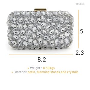 Milisente Clutch Purses For Women, Crystal Clutches Evening Bags Gemstone Clutch Purse For Wedding Party(Silver)