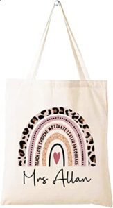 nazenti personalised teacher tote bag, custom teacher tote bag, rainbow tote bag, teacher gift, school gift for teacher, funny teacher tote bag,