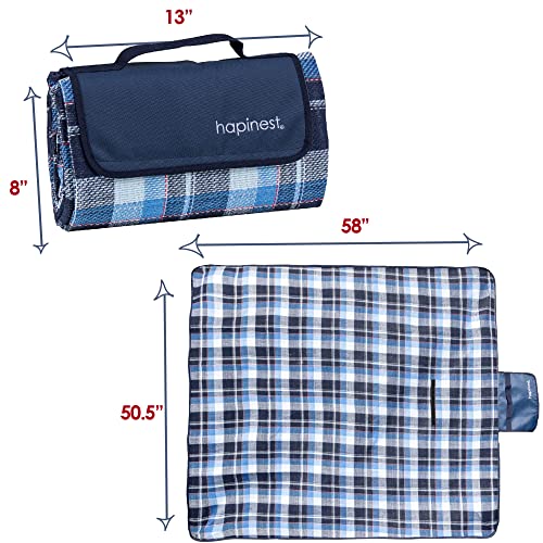 Hapinest 34L Large Picnic Basket and Blanket Set for 2-6, Blue Heather Navy | Insulated Collapsible Basket with Waterproof Outdoor Beach Blanket | Gifts for Couples, Housewarming, or Wedding