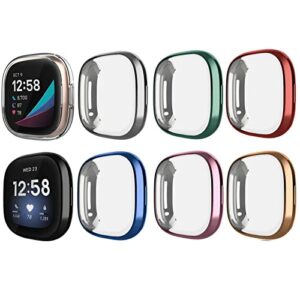 ghijkl 8 pack case compatible with fitbit versa 3 / sense screen protector, ultra slim tpu plated cover anti-scratch shockproof all around bumper shell accessories for fitbit sense/versa 3 smartwatch
