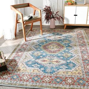 jinchan area rug 5×7 persian rug vintage floor cover indoor kilim rug chenille dark red multi print carpet traditional overdyed retro accent rug foldable thin rug non slip for kitchen bathroom