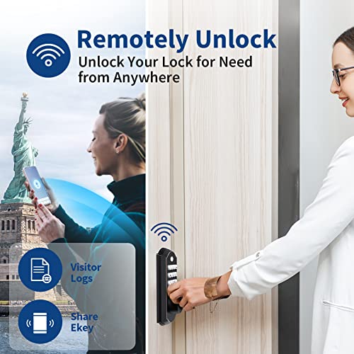 WiFi Smart Lock, Keyless Entry Door Lock with Remote Unlock, Easy to Install, Electronic Deadbolt with Voice Control, Security Door Lock Great for Front Door Home Use