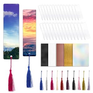 acrylic bookmark blanks, 30pcs blank acrylic bookmark set clear acrylic craft bookmarks with 30pcs small bookmark tassels, 5pcs self adhesive vinyl for diy crafts, gift, party decor and present tag