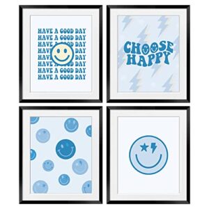 ogilre preppy blue smiley face inspirational quotes choose happy wall art decorations prints, lightning boho poster, 8×10 inch 4 set unframed