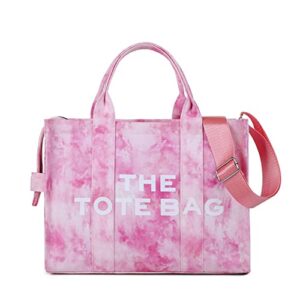 sunshinejing women canvas tote bags with zipper small purse crossbody bag top handle traveler handbag (pink)