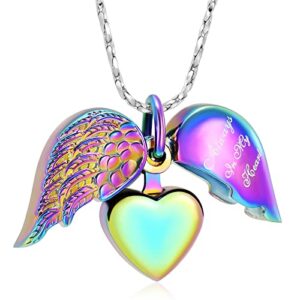 imrsanl cremation jewelry for ashes heart urn necklace pendants ashes for women men family keepsake memorial angel wing with charm heart for loved ones (colorful)