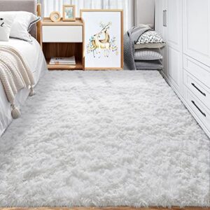area rugs for living room bedroom: 4×6 feet white super soft fluffy shag plush rugs carpet for kids girls boys nursery playroom dorm room teen room decor