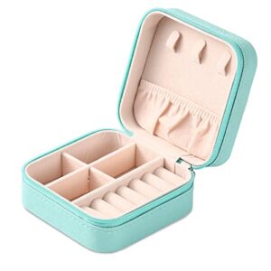 portable travel mini jewelry box leather jewellery ring organizer case storage gift box girls women (blue).
