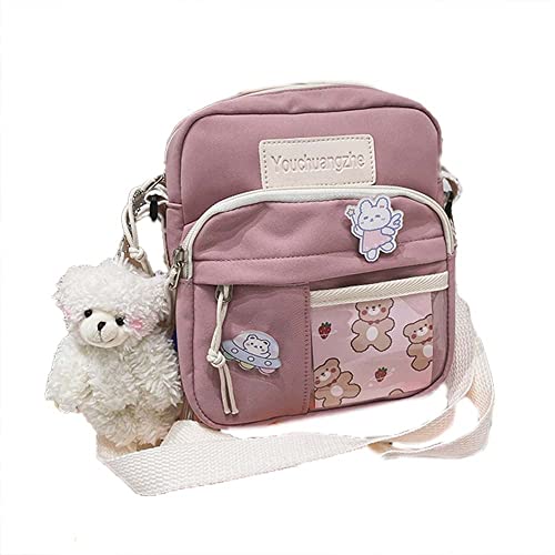 Wfeynia Kawaii Small Crossbody Bag Cute Purse Bags for Teen Girls Mini Shoulder Bag with Pins Pendant Y2k Aesthetic Backpack (Pink, One Size)