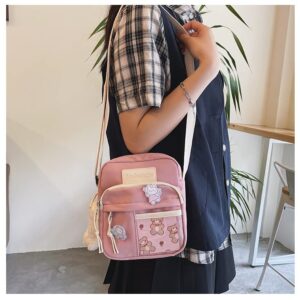 Wfeynia Kawaii Small Crossbody Bag Cute Purse Bags for Teen Girls Mini Shoulder Bag with Pins Pendant Y2k Aesthetic Backpack (Pink, One Size)