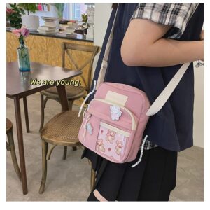 Wfeynia Kawaii Small Crossbody Bag Cute Purse Bags for Teen Girls Mini Shoulder Bag with Pins Pendant Y2k Aesthetic Backpack (Pink, One Size)