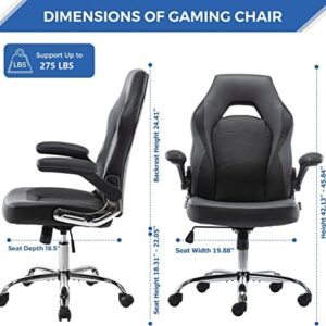 ZUNMOS Home Gaming Ergonomic Office Flip-up Armrest and Height Adjustable Desk Splicing PU Leather Computer Chair with Lumbar Support, Grey