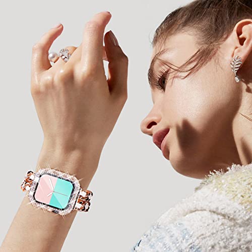 NewWays 2-Pack Bling Cases with Screen Protector Compatible for Apple Watch 41mm, Fully Paved Diamonds Protective Case for iWatch Series 7/8 (41mm, Rose Gold+Clear)