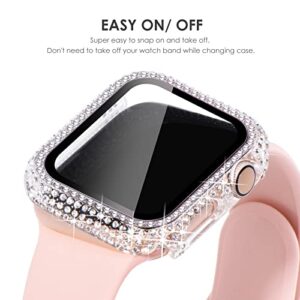 NewWays 2-Pack Bling Cases with Screen Protector Compatible for Apple Watch 41mm, Fully Paved Diamonds Protective Case for iWatch Series 7/8 (41mm, Rose Gold+Clear)