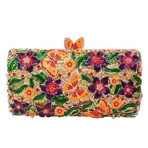boutique de fgg flowers & butterfly women crystal clutch evening bag wedding party rhinestone handbags (small,orange purple)