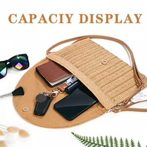 COOKOOKY Straw Clutch Handbag Summer Beach Straw Purse for Women woven Envelope Bag and 2 Pairs Rattan Earrings (Light brown bag and Rattan earrings)