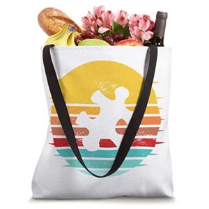 Autism Awareness Sunset Puzzle Vintage 70s 80s 90s Autism Tote Bag